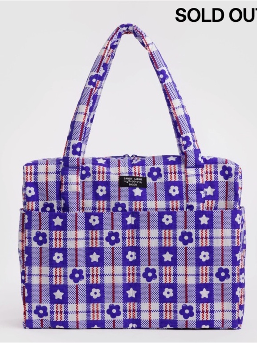 Authentic Sandy Liang x Baggu Cloud Carry-On in Market Plaid Blue